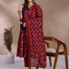 EthniFlair Floral Yoke Design Angrakha Aari Work Kurta with Trousers & Dupatta