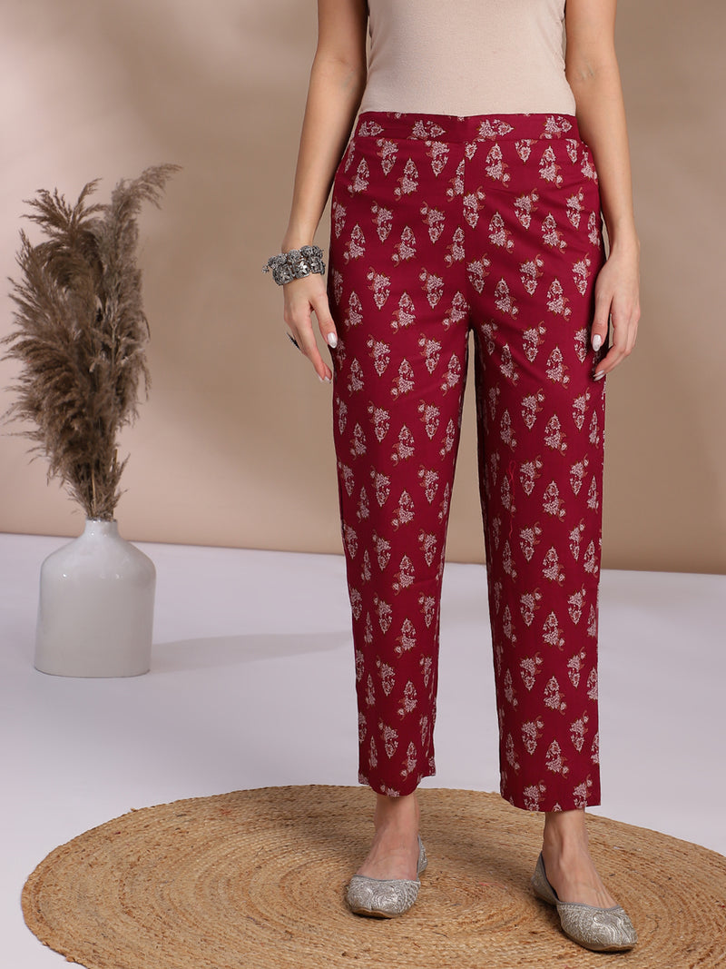 EthniFlair Floral Yoke Design Angrakha Aari Work Kurta with Trousers & Dupatta