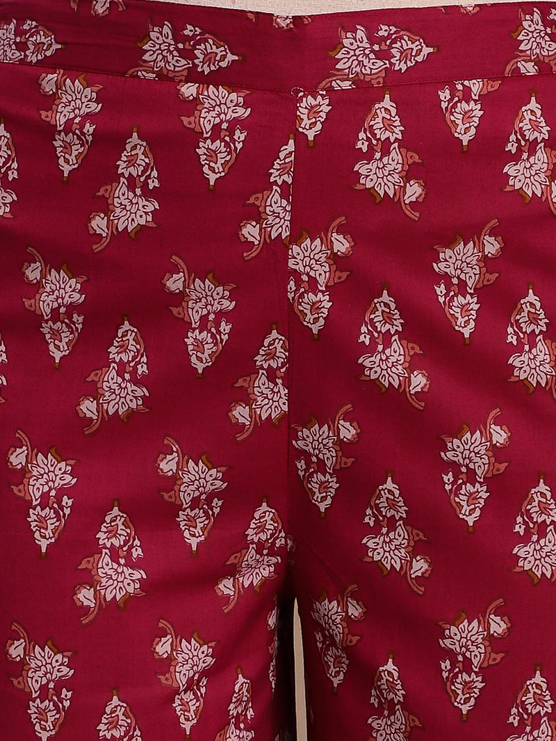 EthniFlair Floral Yoke Design Angrakha Aari Work Kurta with Trousers & Dupatta