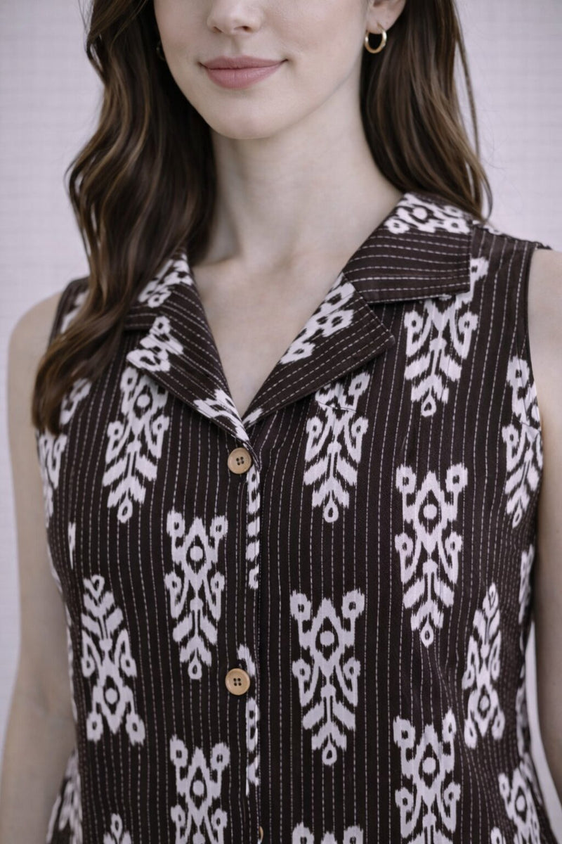 Women Cotton Kantha Work Collared Button-up Kurti