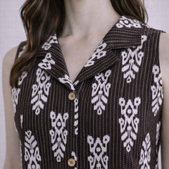 Women Cotton Kantha Work Collared Button-up Kurti