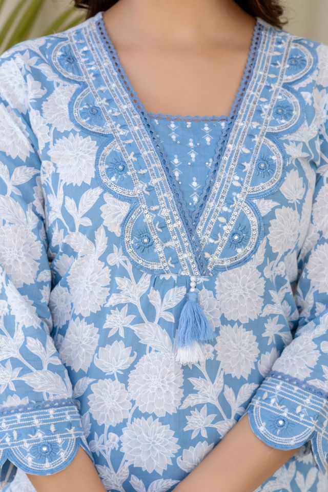 EthniFlair Women Cotton Pintucks detail Straight kurta Pant & Dupatta