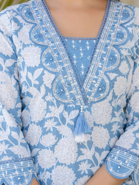 EthniFlair Women Cotton Pintucks detail Straight kurta Pant & Dupatta