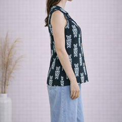 Women Cotton Kantha Work Collared Button-up Kurti
