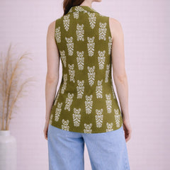Women Cotton Kantha Work Collared Button-up Kurti