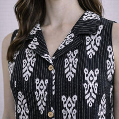 Women Cotton Kantha Work Collared Button-up Kurti