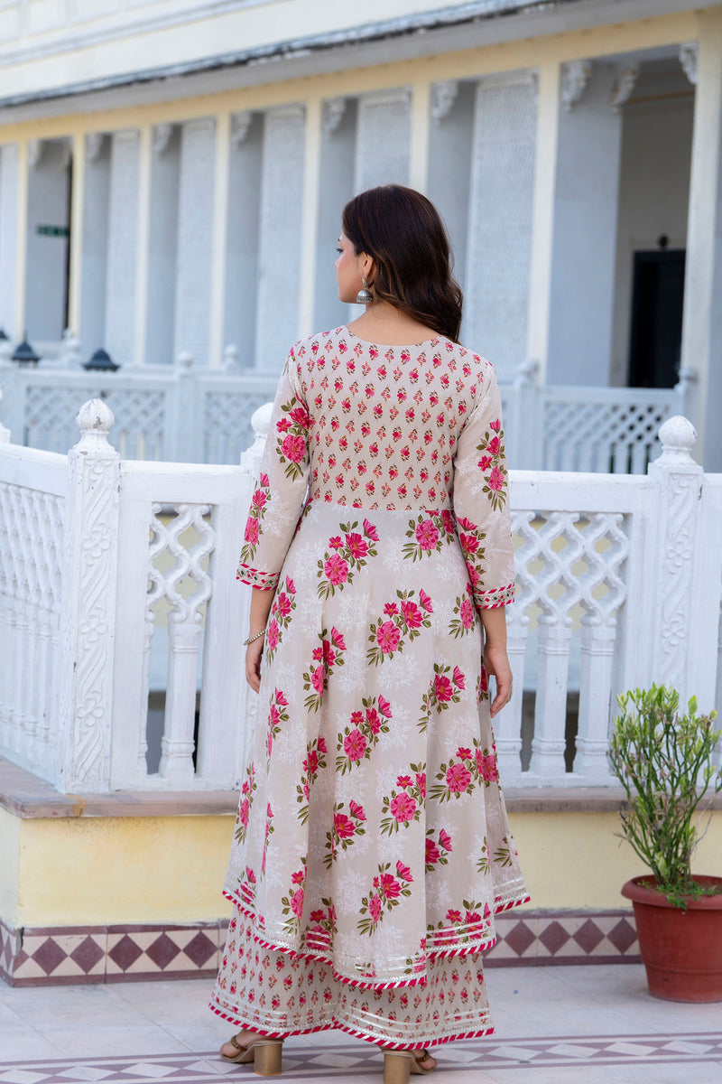 EthniFlair Floral Embroidered Empire Gotta Patti Kurta with Palazzos & Dupatta