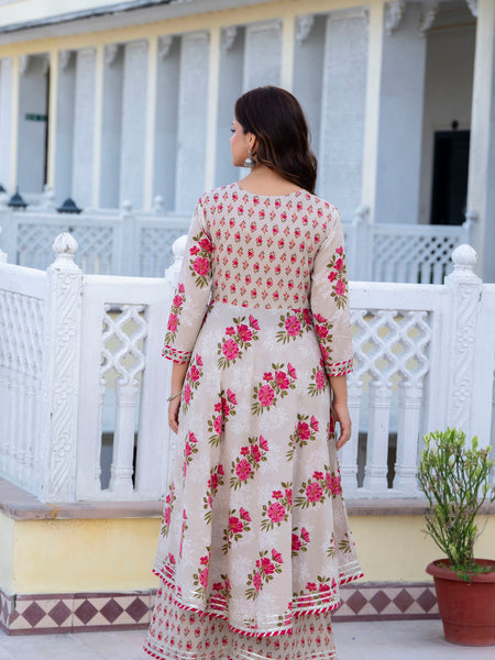 EthniFlair Floral Embroidered Empire Gotta Patti Kurta with Palazzos & Dupatta