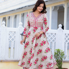 EthniFlair Floral Embroidered Empire Gotta Patti Kurta with Palazzos & Dupatta