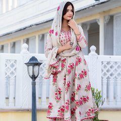 EthniFlair Floral Embroidered Empire Gotta Patti Kurta with Palazzos & Dupatta