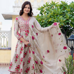 EthniFlair Floral Embroidered Empire Gotta Patti Kurta with Palazzos & Dupatta