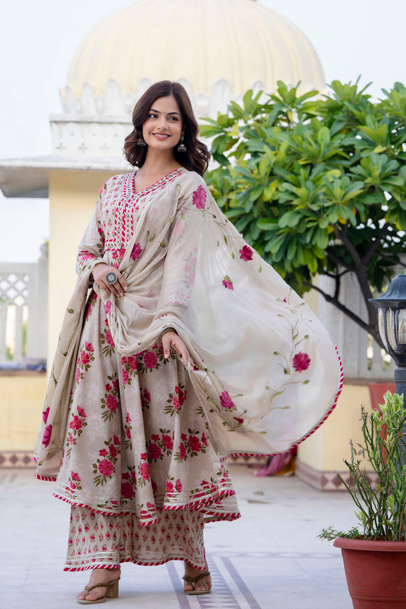 EthniFlair Floral Embroidered Empire Gotta Patti Kurta with Palazzos & Dupatta