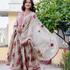 EthniFlair Floral Embroidered Empire Gotta Patti Kurta with Palazzos & Dupatta