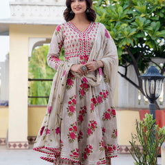 EthniFlair Floral Embroidered Empire Gotta Patti Kurta with Palazzos & Dupatta