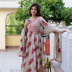EthniFlair Floral Embroidered Empire Gotta Patti Kurta with Palazzos & Dupatta
