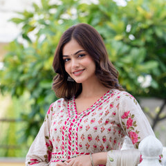 EthniFlair Floral Embroidered Empire Gotta Patti Kurta with Palazzos & Dupatta