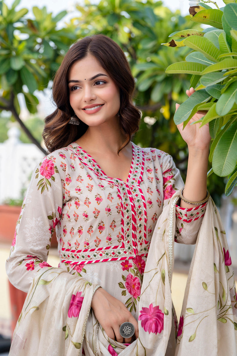 EthniFlair Floral Embroidered Empire Gotta Patti Kurta with Palazzos & Dupatta