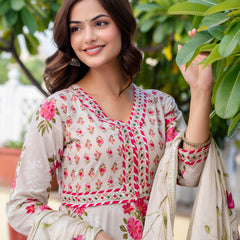 EthniFlair Floral Embroidered Empire Gotta Patti Kurta with Palazzos & Dupatta