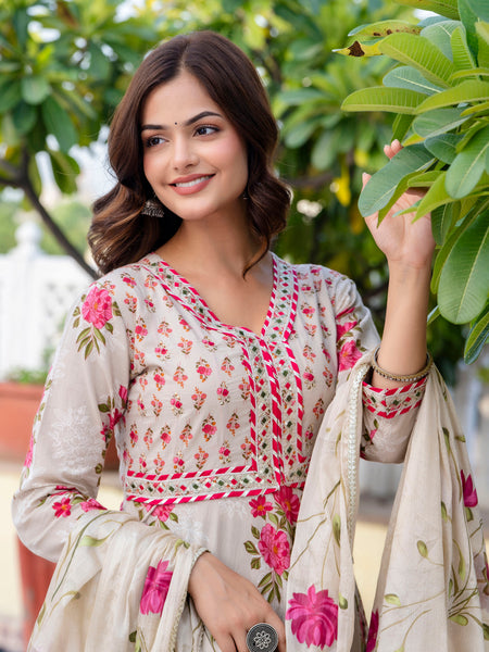 EthniFlair Floral Embroidered Empire Gotta Patti Kurta with Palazzos & Dupatta