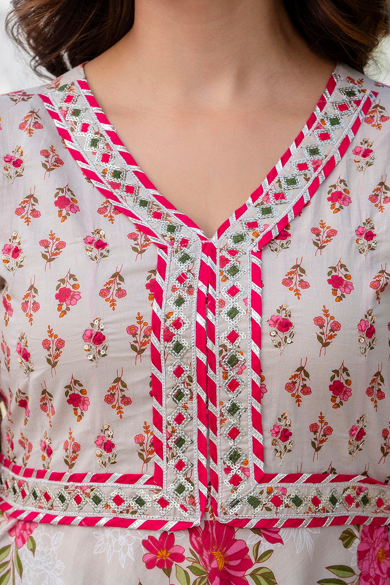 EthniFlair Floral Embroidered Empire Gotta Patti Kurta with Palazzos & Dupatta