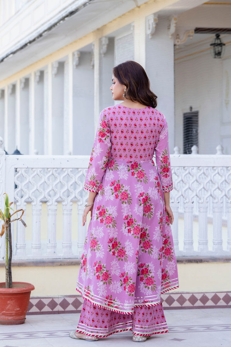 EthniFlair Floral Embroidered Empire Gotta Patti Kurta with Palazzos & Dupatta