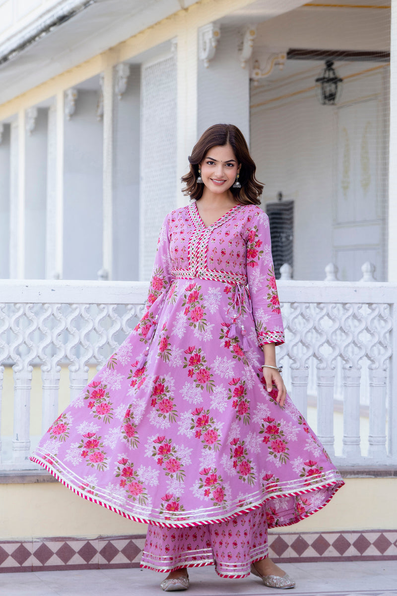 EthniFlair Floral Embroidered Empire Gotta Patti Kurta with Palazzos & Dupatta