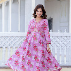 EthniFlair Floral Embroidered Empire Gotta Patti Kurta with Palazzos & Dupatta