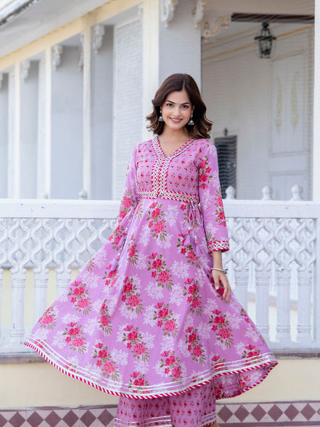 EthniFlair Floral Embroidered Empire Gotta Patti Kurta with Palazzos & Dupatta