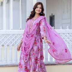 EthniFlair Floral Embroidered Empire Gotta Patti Kurta with Palazzos & Dupatta