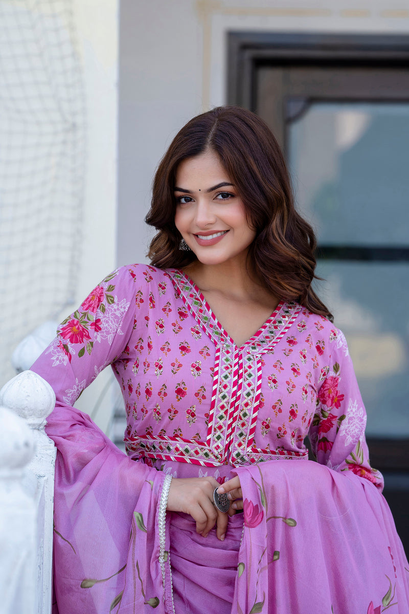 EthniFlair Floral Embroidered Empire Gotta Patti Kurta with Palazzos & Dupatta