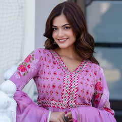 EthniFlair Floral Embroidered Empire Gotta Patti Kurta with Palazzos & Dupatta