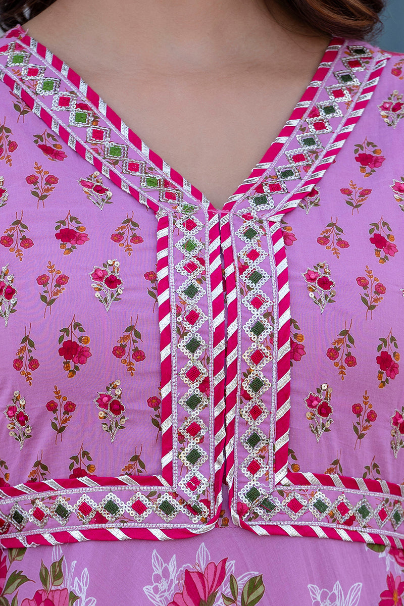 EthniFlair Floral Embroidered Empire Gotta Patti Kurta with Palazzos & Dupatta