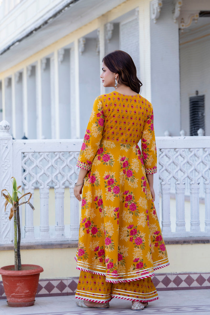 EthniFlair Floral Embroidered Empire Gotta Patti Kurta with Palazzos & Dupatta