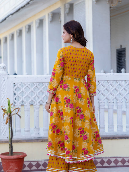 EthniFlair Floral Embroidered Empire Gotta Patti Kurta with Palazzos & Dupatta