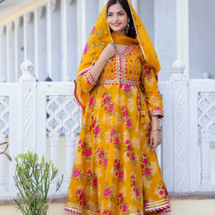 EthniFlair Floral Embroidered Empire Gotta Patti Kurta with Palazzos & Dupatta