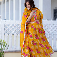 EthniFlair Floral Embroidered Empire Gotta Patti Kurta with Palazzos & Dupatta