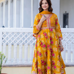 EthniFlair Floral Embroidered Empire Gotta Patti Kurta with Palazzos & Dupatta
