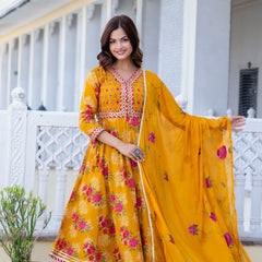 EthniFlair Floral Embroidered Empire Gotta Patti Kurta with Palazzos & Dupatta