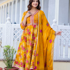 EthniFlair Floral Embroidered Empire Gotta Patti Kurta with Palazzos & Dupatta