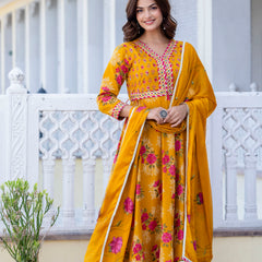 EthniFlair Floral Embroidered Empire Gotta Patti Kurta with Palazzos & Dupatta