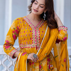 EthniFlair Floral Embroidered Empire Gotta Patti Kurta with Palazzos & Dupatta