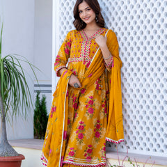 EthniFlair Floral Embroidered Empire Gotta Patti Kurta with Palazzos & Dupatta
