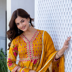 EthniFlair Floral Embroidered Empire Gotta Patti Kurta with Palazzos & Dupatta