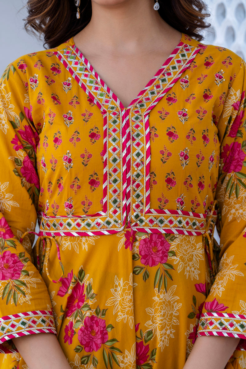 EthniFlair Floral Embroidered Empire Gotta Patti Kurta with Palazzos & Dupatta