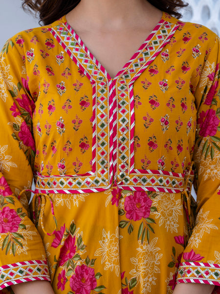 EthniFlair Floral Embroidered Empire Gotta Patti Kurta with Palazzos & Dupatta