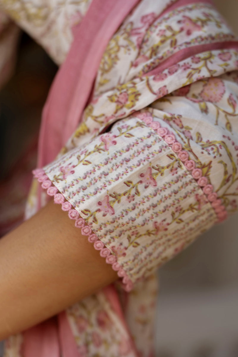 EthniFlair Floral Printed Thread Work Kurta with Trousers & Dupatta