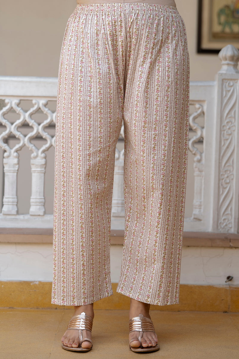 EthniFlair Floral Printed Thread Work Kurta with Trousers & Dupatta