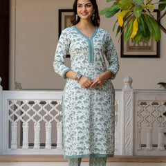 EthniFlair Floral Printed Mirror Work Kurta with Trousers & Dupatta