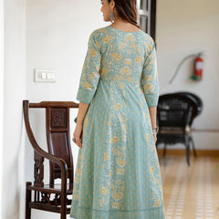 EthniFlair Floral Printed Panelled Aari Work Kurta with Trousers & Dupatta