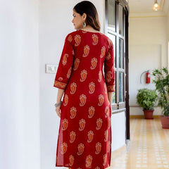 EthniFlair Women Cotton Yoke detail Straight Kurta Pant Dupatta Set